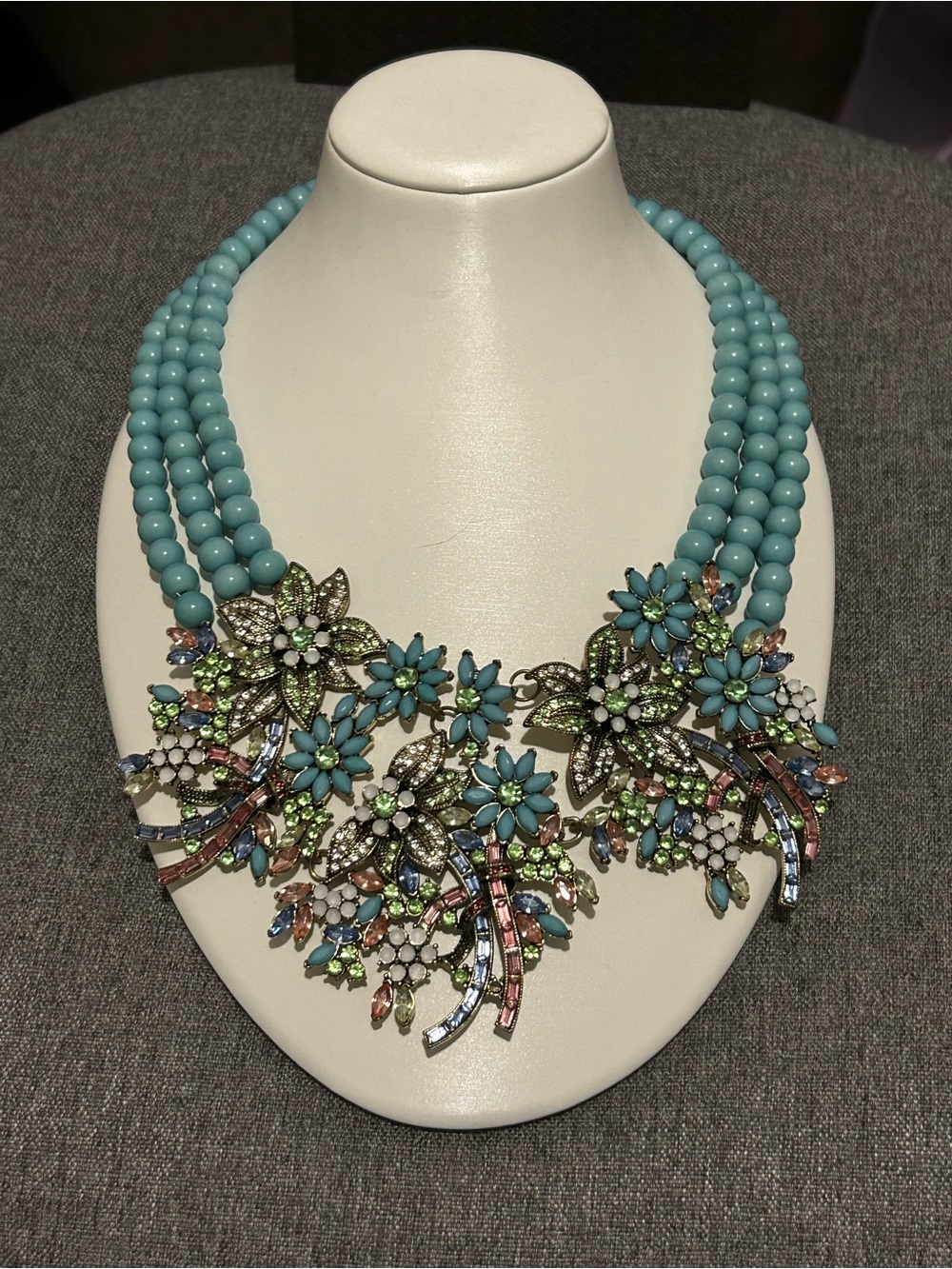 Vintage Sasy Jones Floral Statement Necklace in Turquoise